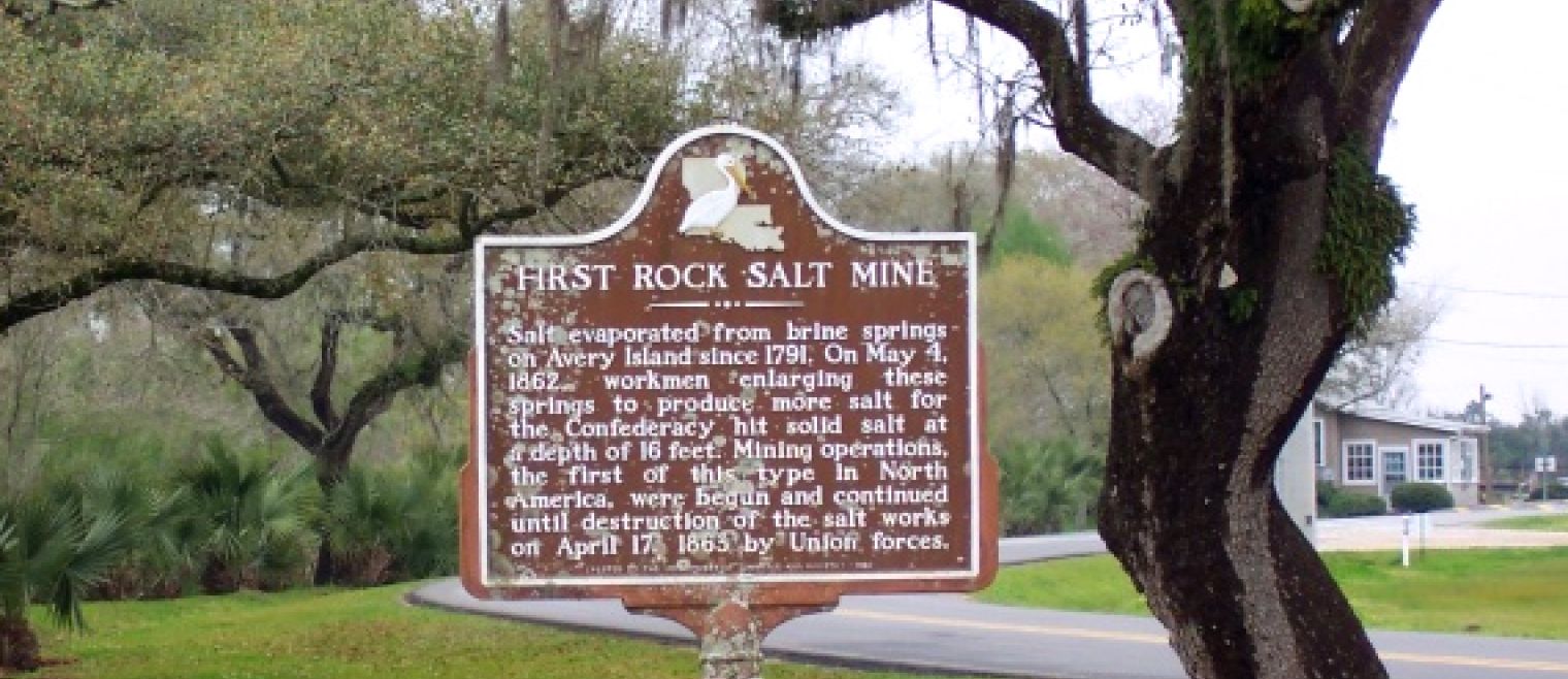 historical sign, first rock salt mine